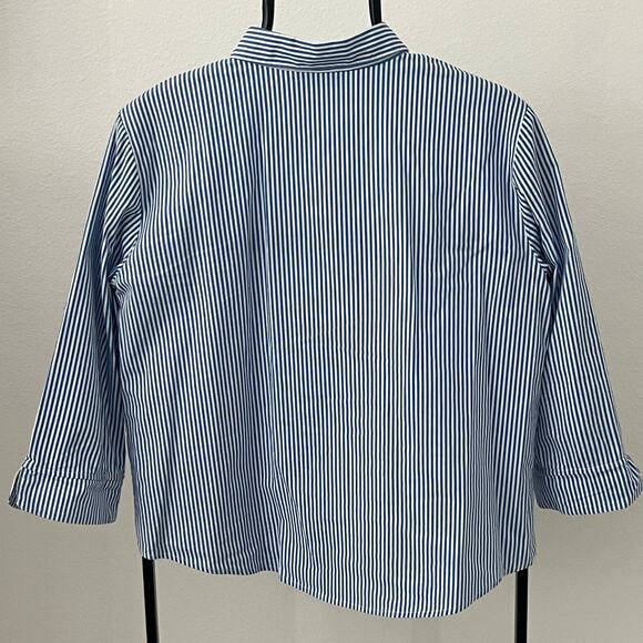 Alfred Dunner Blue White Stripe Floral 3/4 Cuff Sleeve Blouse ~ Women's 14P - Picture 2 of 4